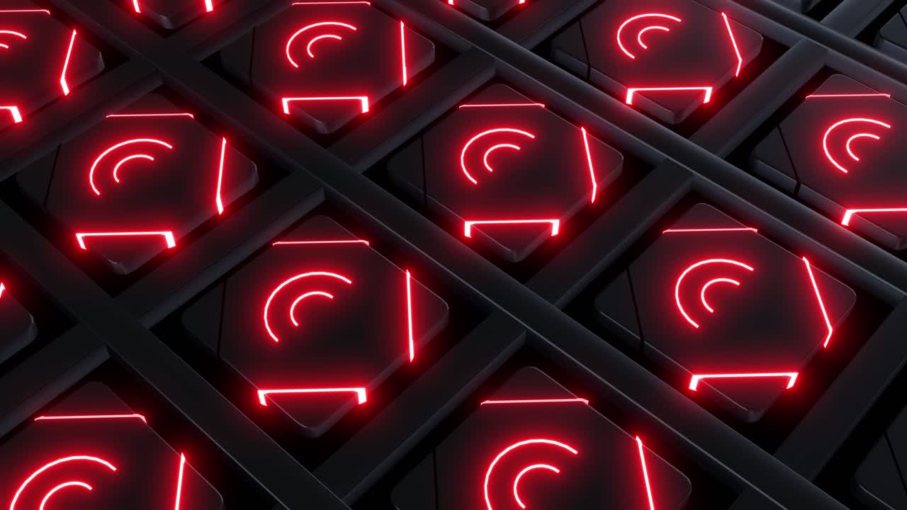 Abstract Geometric Pattern with Glowing Red Hexagons