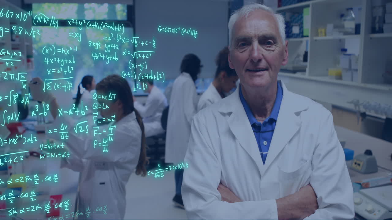 실험실에서 백인 남성 교사에 대한 데이터 처리의 애니메이션