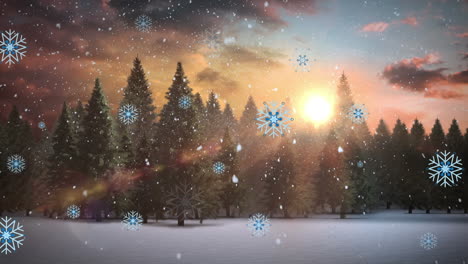 animation of snow falling over winter landscape