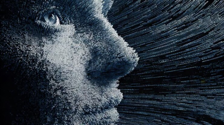 Exploration of Human Emotion Through Abstract Digital Representation: A Close-Up Perspective of a Face Composed of Dynamic Textures and Visual Elements Signifying Depth and Complexity in Modern Art