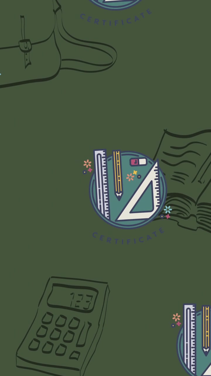 Animation of repeated geometry sets moving over green with school equipment drawn in black