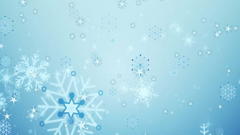 animation of falling over snowflakes on blue background