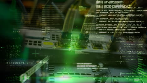 animación de datos y servidor informático con cables