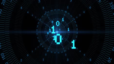 animation of binary coding and data processing over scopes