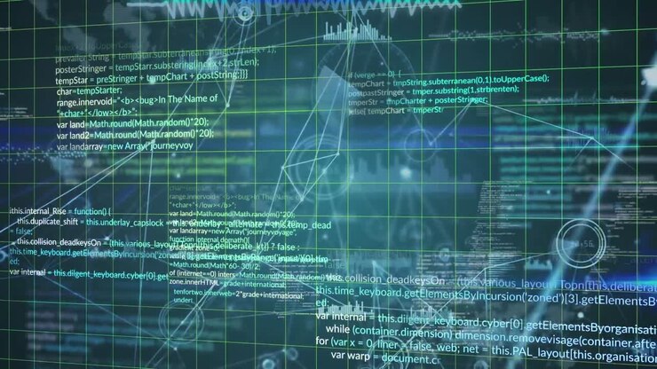 Animation of data processing over blue background