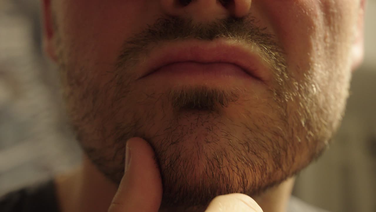 Skincare and Grooming Concept Highlighting Facial Hair Texture, Contemplation and Modern Male Self-Care