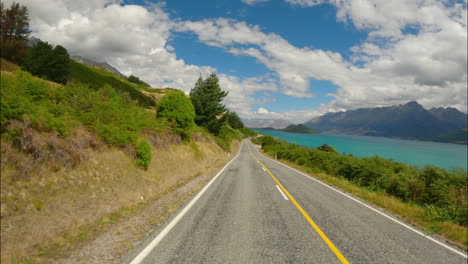 글레노치 타운 (glenorchy town) 으로 가는 고속도로, 와카티푸 호수 북쪽 끝, 사우스 아일랜드, 오타고, 뉴질랜드