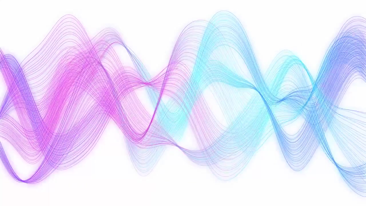 Smooth purple and cyan wavy ribbons move across a bright white background in loop.