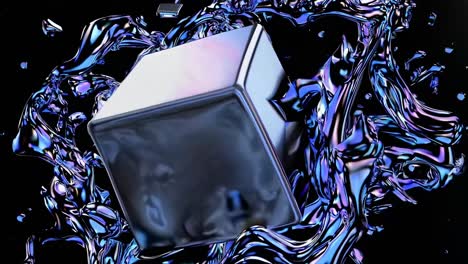 abstract liquid splashing around a cube