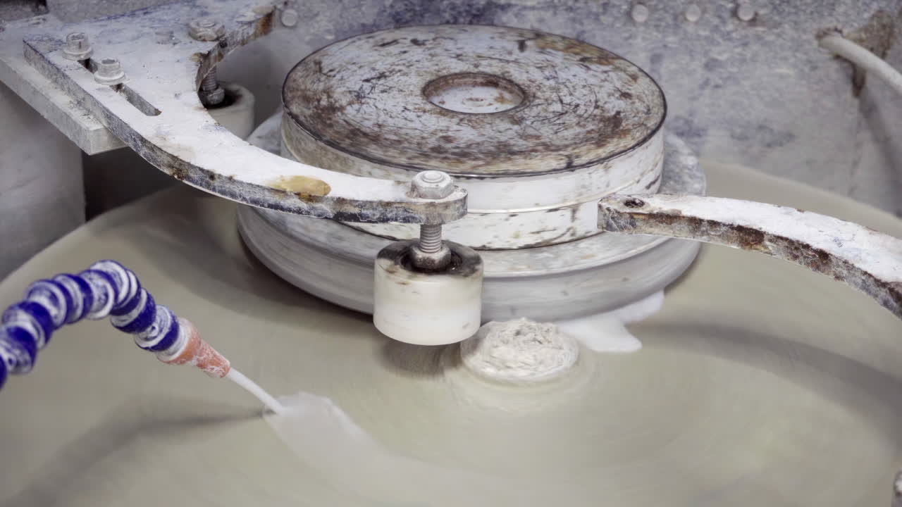 Close up of a white, spinning art installation