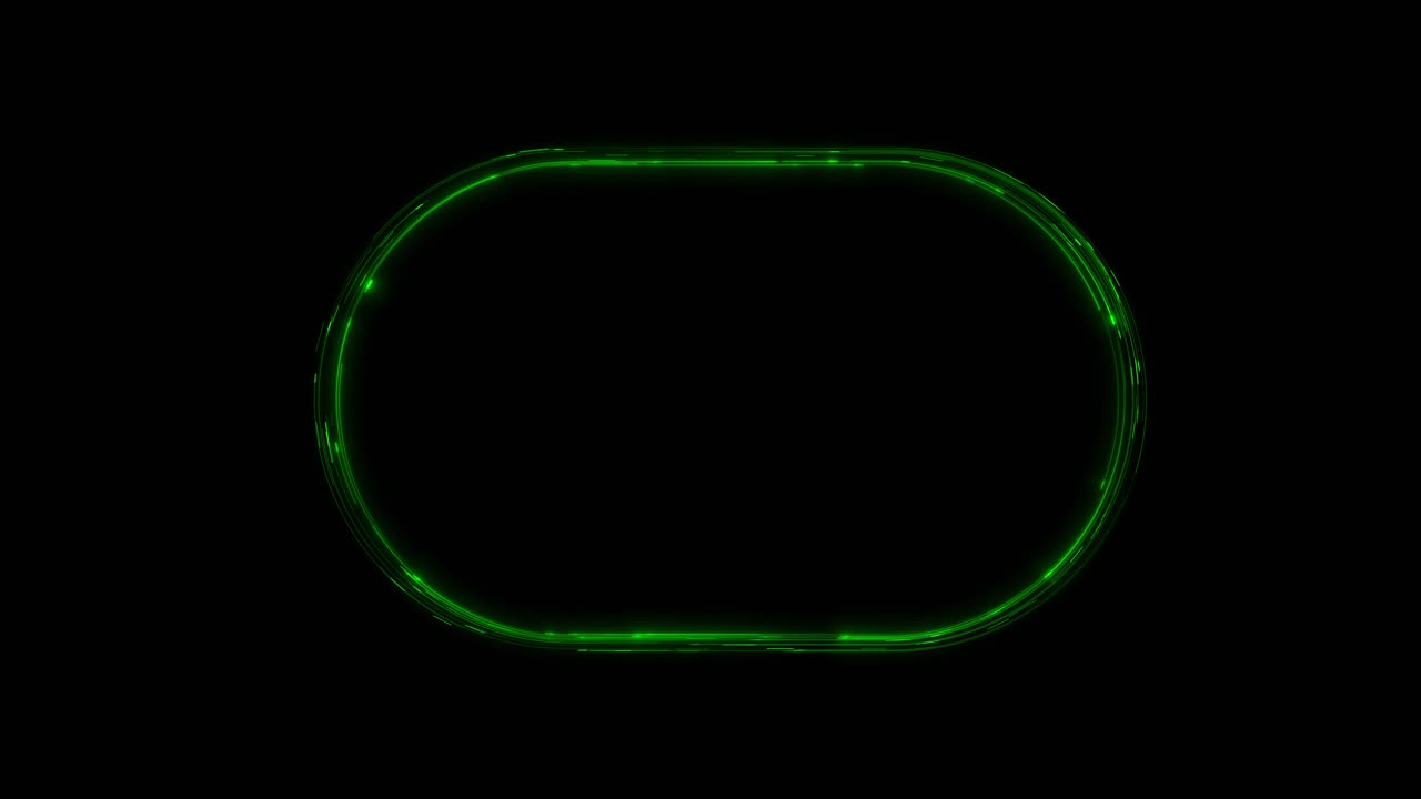 A green glowing oval frame with a flickering, electric glitch effect. Seamless loop on a black background. Ideal for futuristic titles, logos, or as a VJ element. Central copy space
