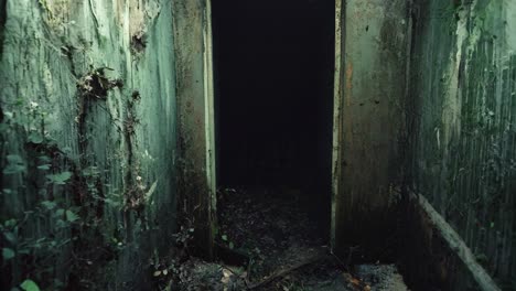 a dark room with a door in the middle of it