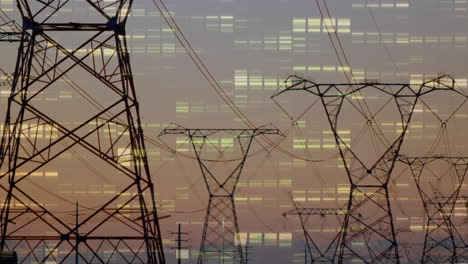 animación de columnas móviles sobre el paisaje con pilones de electricidad