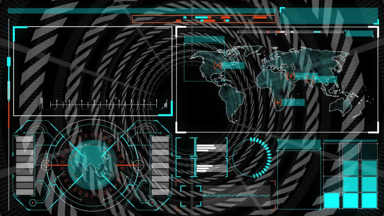 Displaying animation of world map and data analytics graphics on digital interface