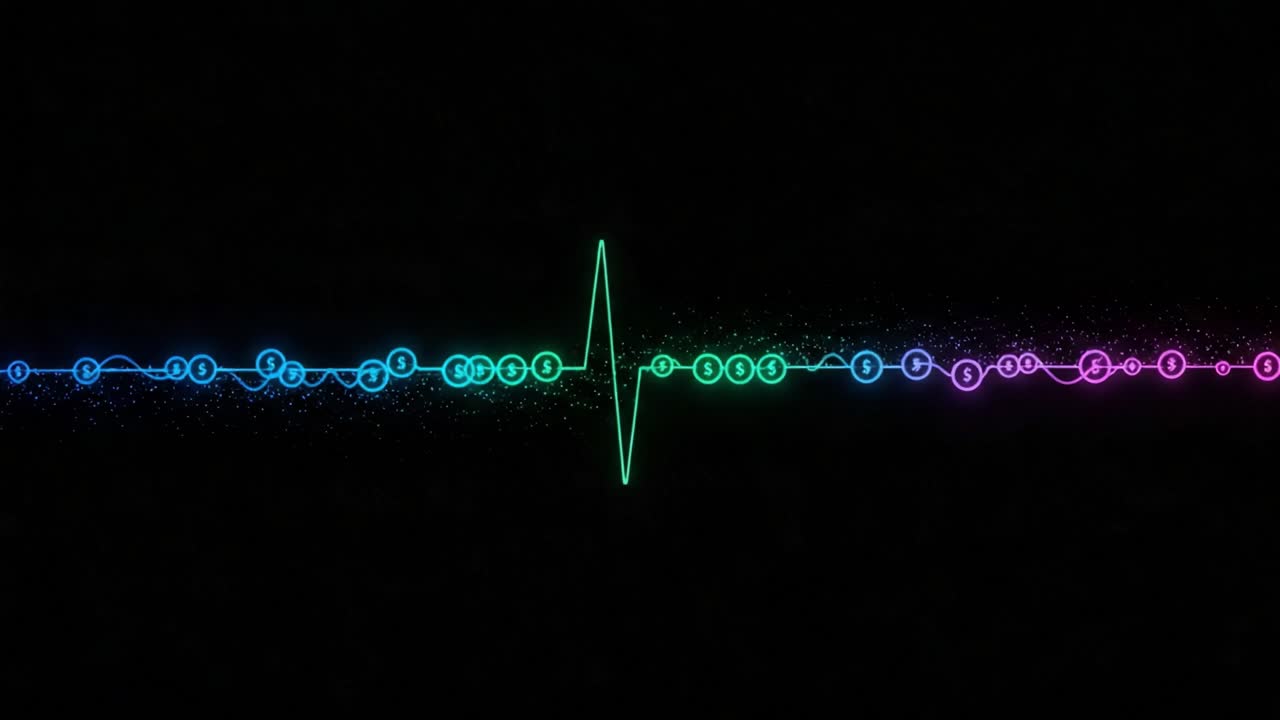 An Artistic Representation of a Vibrant Heartbeat: A Dynamic Visual Journey Through Colorful Audio Frequencies and Rhythm Patterns