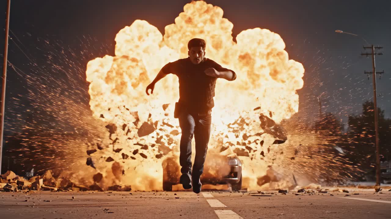 Man escaping a massive explosion