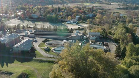 aerial view of ashland's wastewater treatment plant in oak street, ashland, oregon, united states