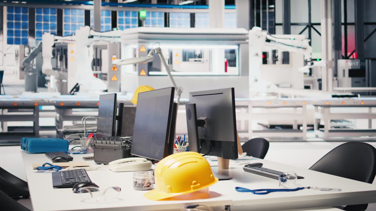 Vertical Video CAD program on PC monitor in photovoltaics factory used for production line