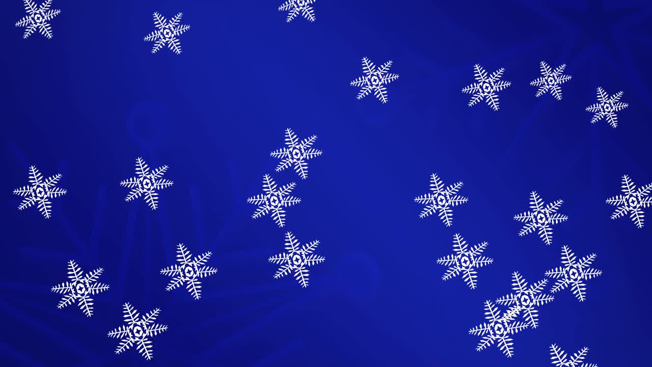 Animation of snowflakes falling on navy background