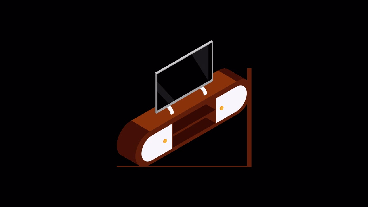 Isometric Animation of Assembling a TV Stand with a Television