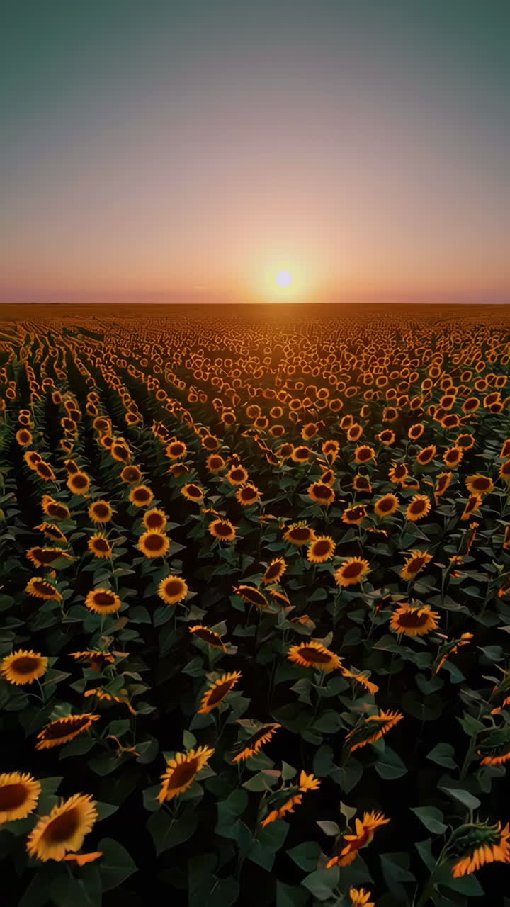 puesta de sol sobre un campo de girasoles
