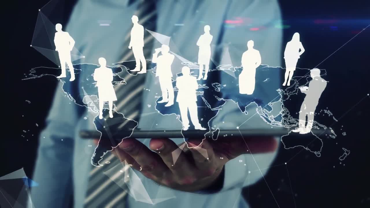 Businessman using tablet to view hologram