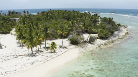 AERIAL---Pristine-white-sand-beach,-Cayo-Lobos,-Fajardo,-Puerto-Rico,-rising-tilt-up