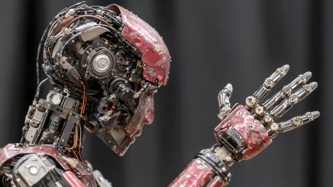 İnsansı Bir Robotun Karmaşık Mekaniği: Robotik İnovasyonunun Detaylı Bir Vitrininde Gelişmiş Bileşenlerinin ve Eklemli Tasarımının Yakın Çekim Görünümü