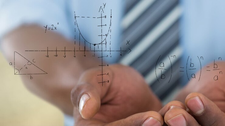 Animation of mathematical equations floating against close up of cupped hands