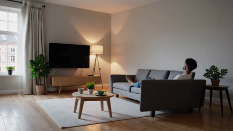 man relaxing on a sofa in a modern living room