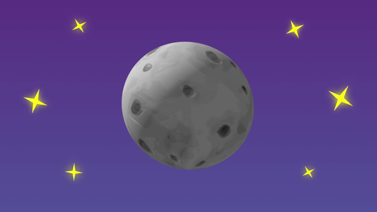 diseño de dibujos animados luna giratoria con estrellas en el espacio exterior. esta animación es un bucle sin costuras. animación de la luna. estilo de dibujus animados, el planeta gira, gira