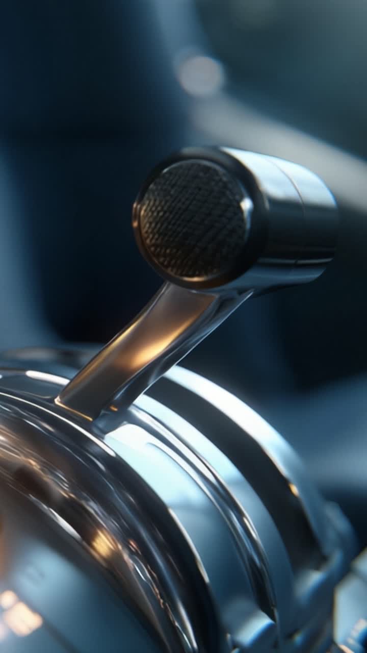 Close-Up of a Sleek, Modern Gear Shift Lever with Polished Metal and Textured Grip, Capturing the Elegance and Precision of Automotive Design