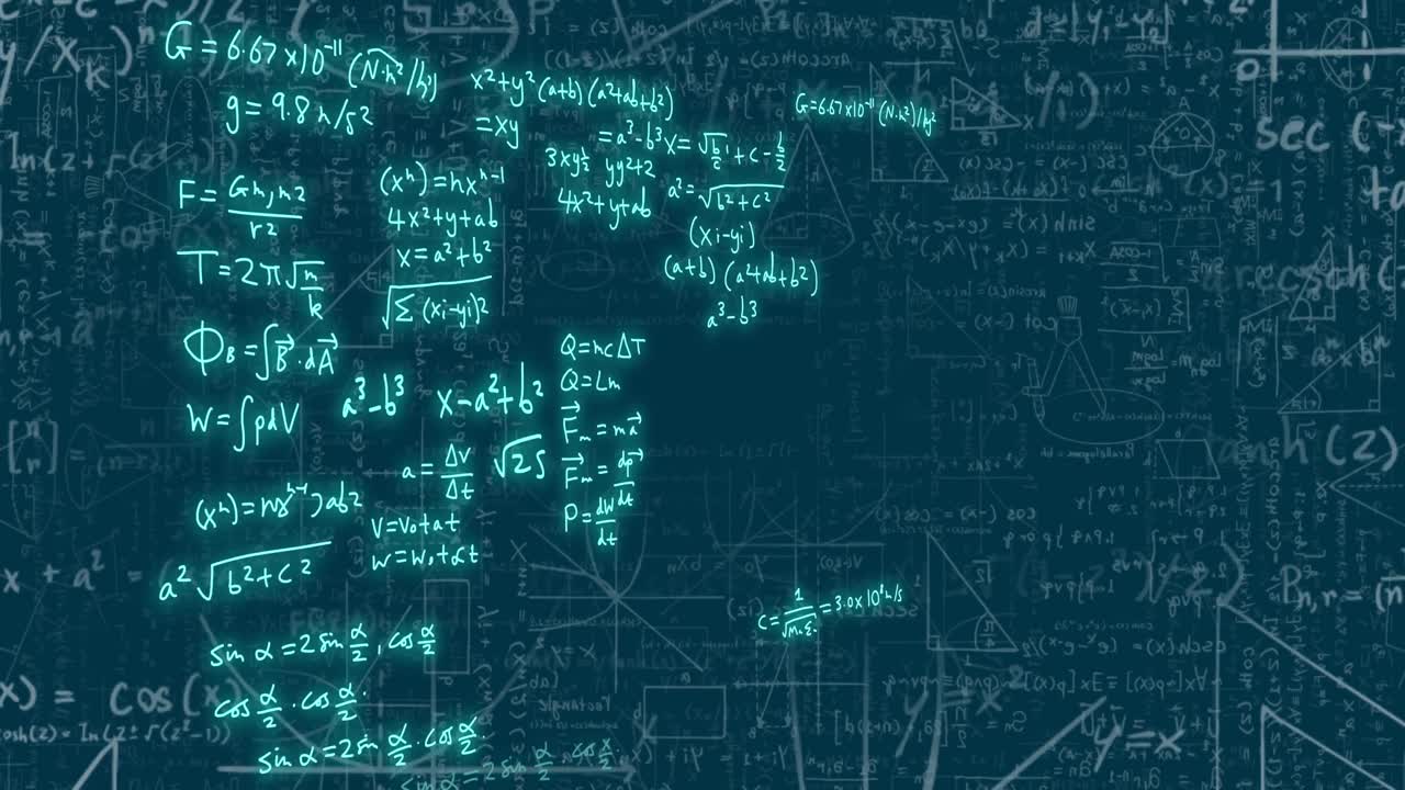 animación de fórmulas matemáticas y procesamiento de datos científicos sobre un fondo negro