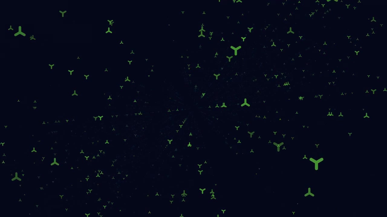 Random flying digital abstract neon triangles in dark galaxy