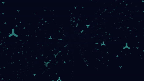 random flying digital abstract neon triangles in dark galaxy