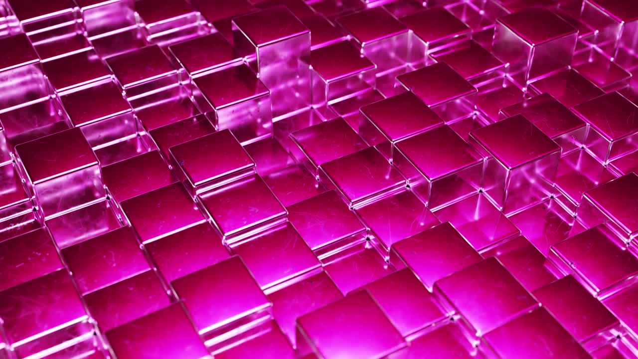 fondo metálico rosa abstracto de cubos. pared de un cubo metálico. bucle sin costuras 3d