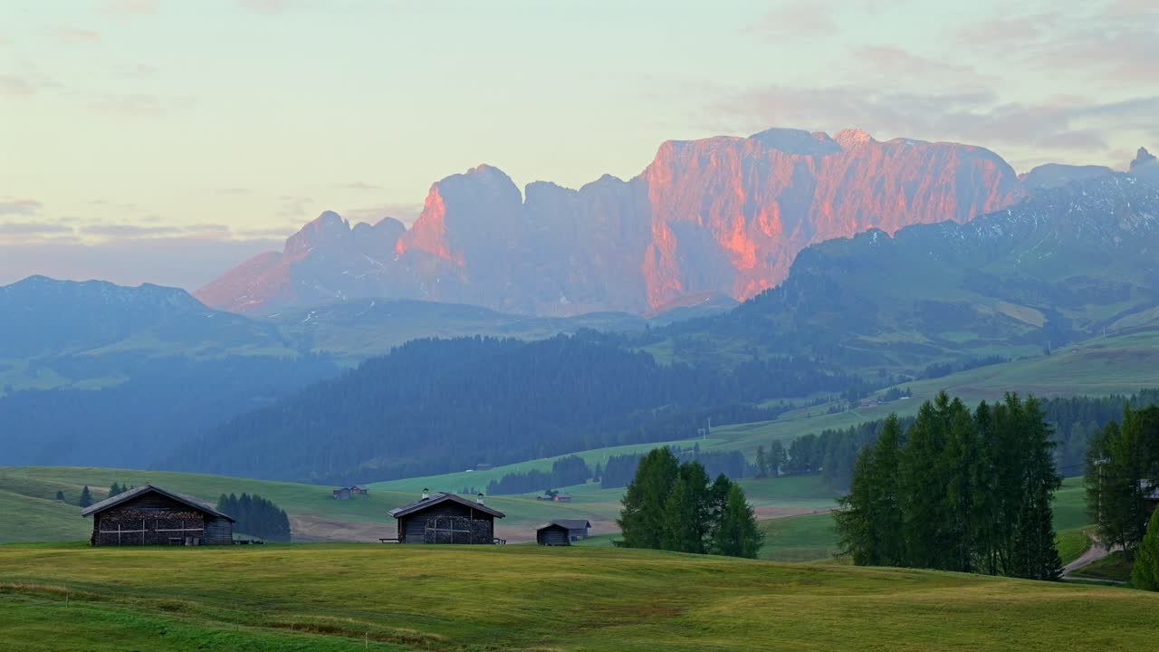 Sunrise over the Dolomites Mountains