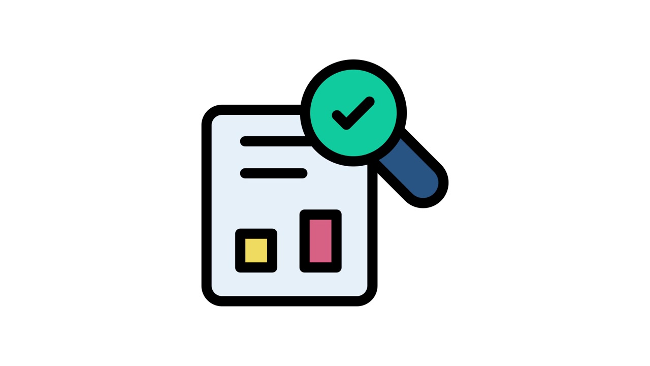 Animated Icon of Document Review and Approval with Magnifying Glass