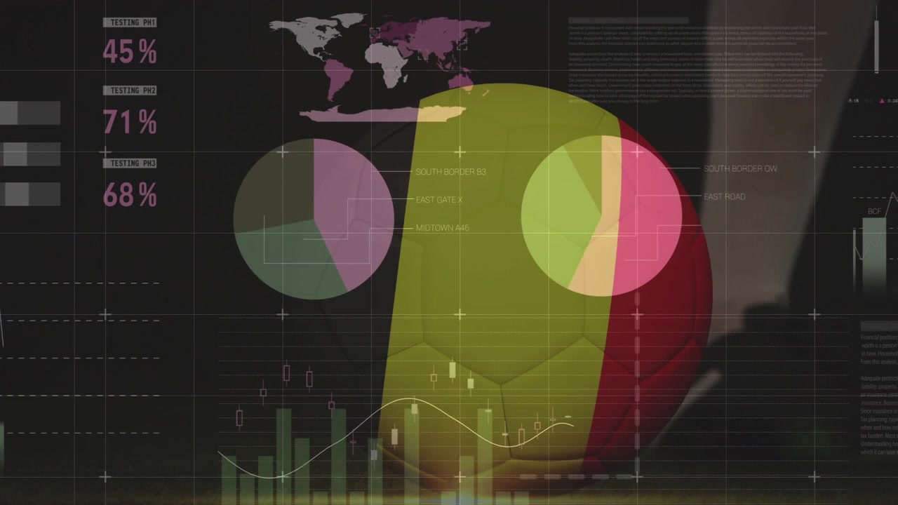 This composite image contains various financial charts and a football player kicking a belgium flag