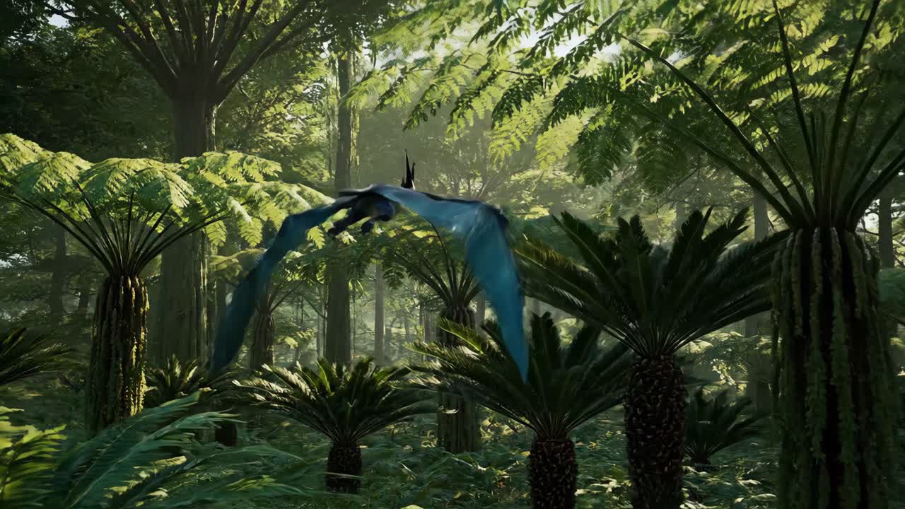 Pterosaur in a lush prehistoric jungle