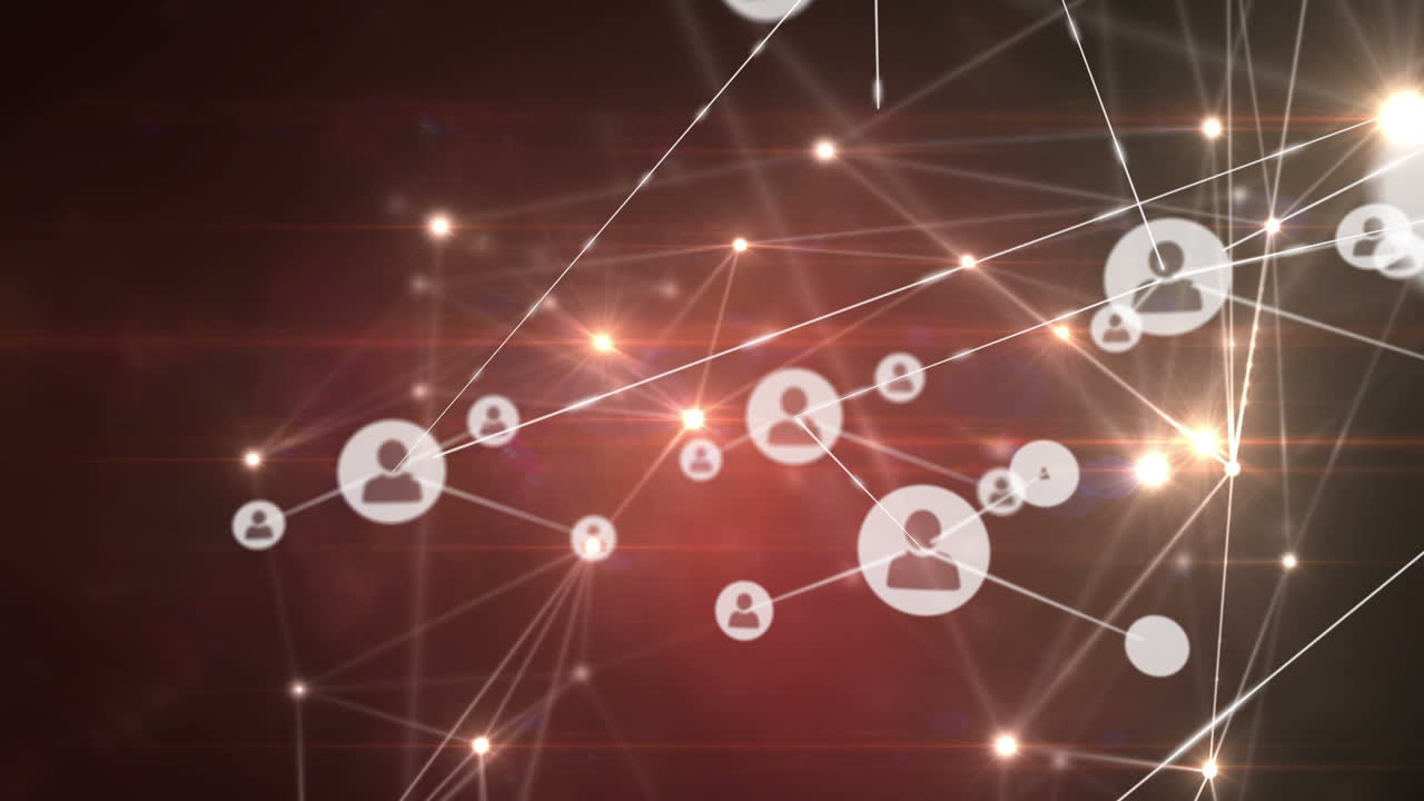 검은색 배경에 아이콘으로 연결 네트워크의 애니메이션