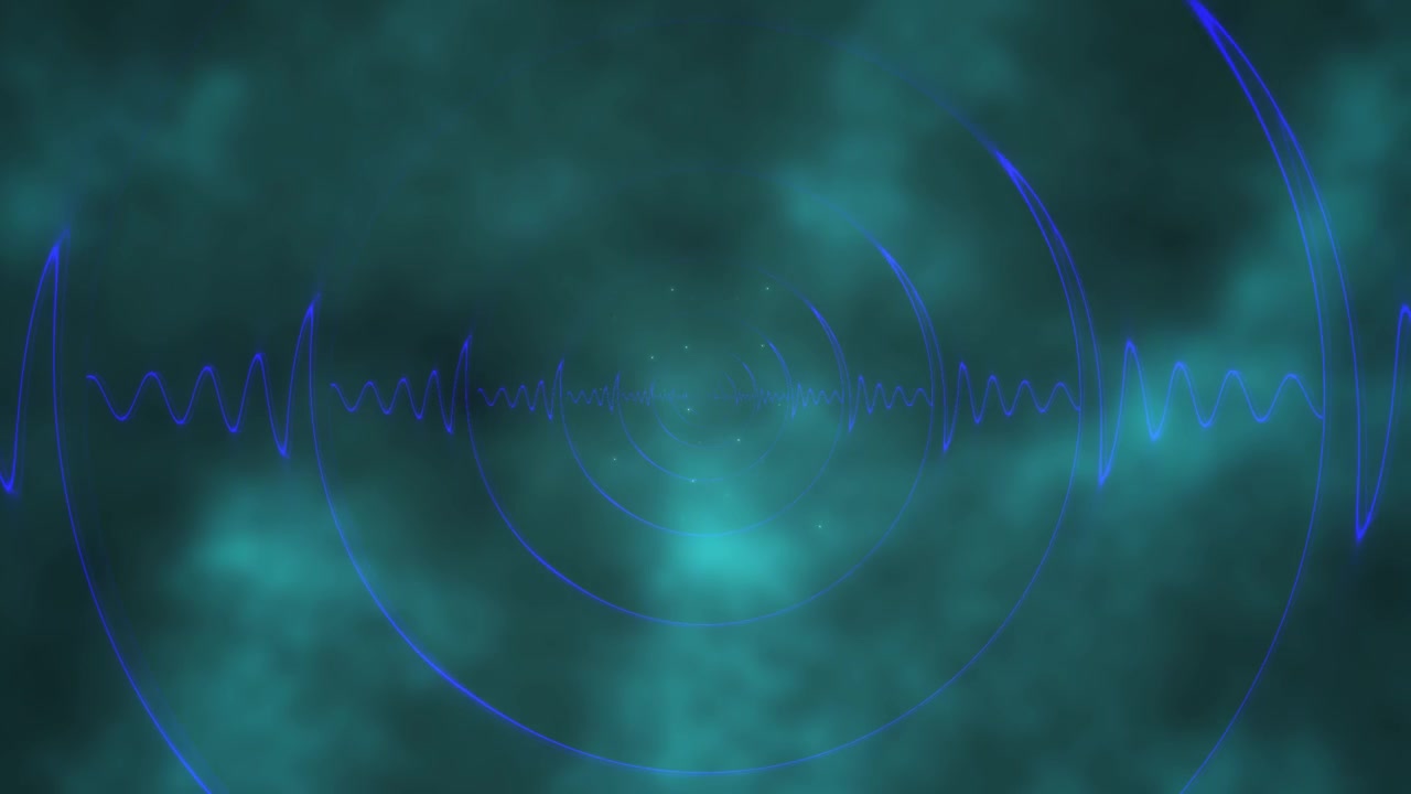Abstract Blue Sound Wave Visualization with Glowing Particles