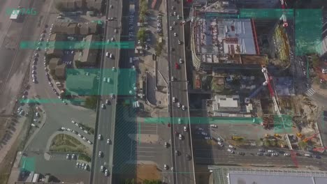 animation of data processing over cityscape