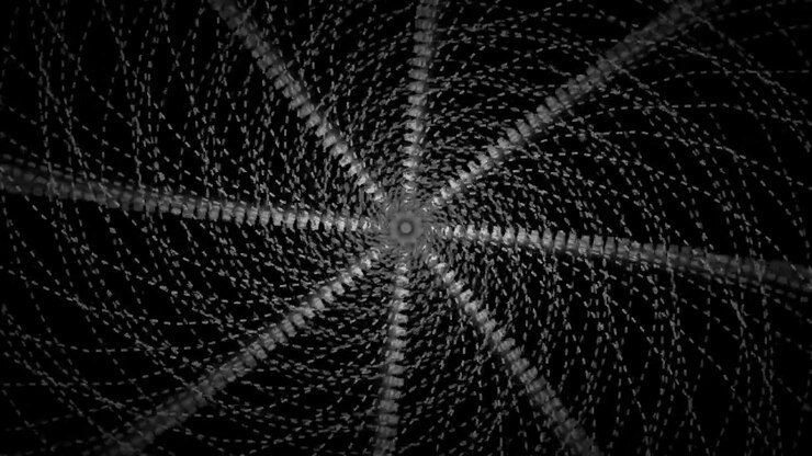 Abstract Rotating Geometric Pattern of White Dots on Black Background
