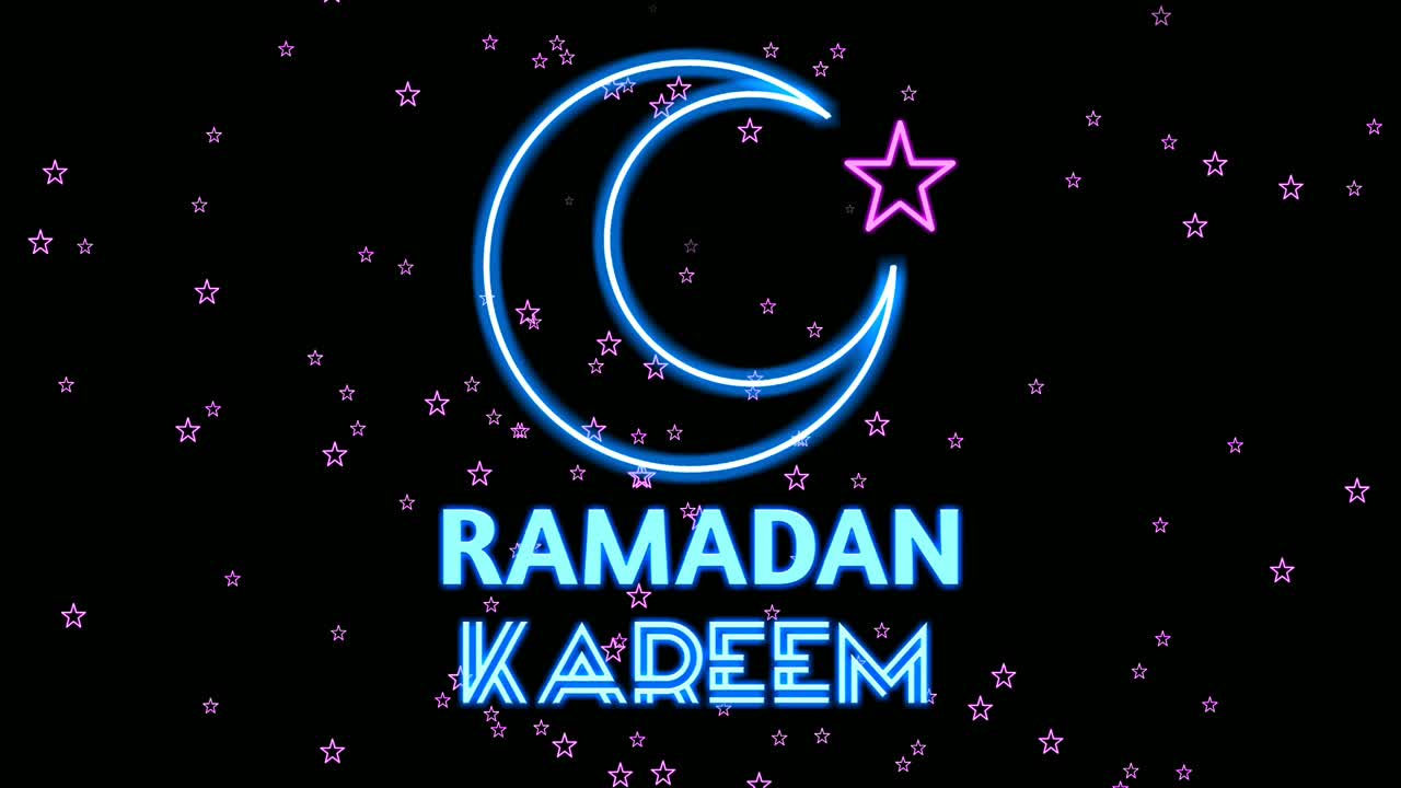 Neon sign lights Ramadan Kareem text animation on black background ,Glowing, blinking Ramadan Kareem neon text background Ramadan Kareem concept, 4K Animation 