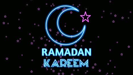 luzes de sinal de neon animação de texto ramadan kareem em fundo preto, brilhante, piscando ramadan kareem fundo de texto neon conceito de ramadan kareem, animação 4k