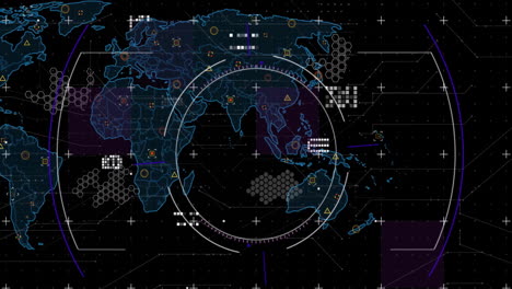 Animation-Des-Umfangs-Und-Der-Datenverarbeitung-über-Der-Weltkarte