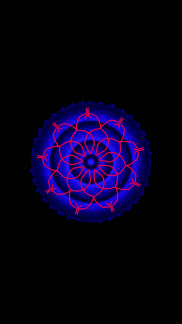 Mandala psichedelico con effetto cromostereopsi, loop continuo per i social media su sfondo nero