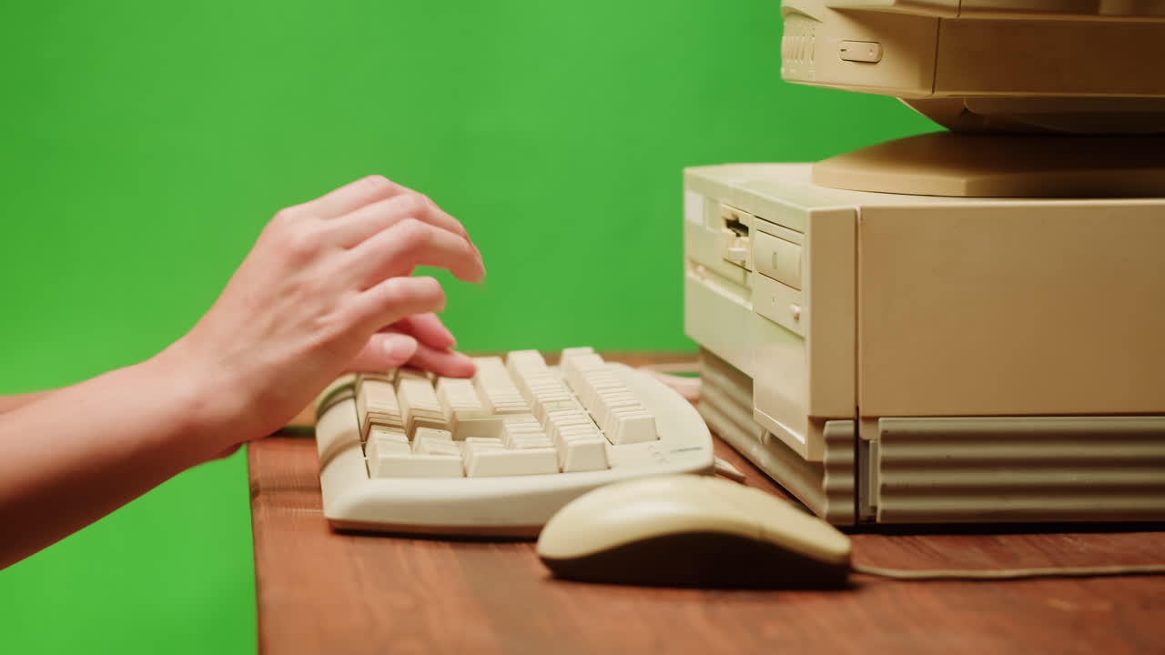 Person Typing on an Old Computer