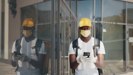 delivery person outside a modern building